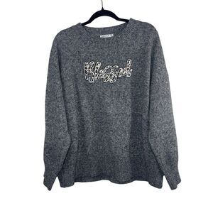 Love & Faith Blessed Leopard Sequin Print Sweater Knit Pullover‎ Gray 2XL
